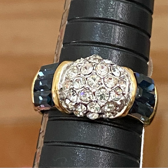 Vintage CZ Stone with Blue Baguette Gold-plated Ring Size 9 - Picture 10 of 14